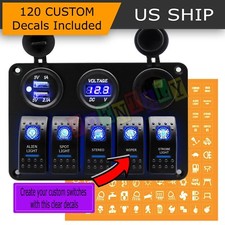 5 Gang On-off Blue Led Toggle Switch Panel Voltmeter Dual Usb Car Boat Marine