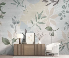 3D Retro Leaves Hand Drawn Self-adhesive Removeable Wallpaper Wall Mural