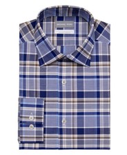 Michael Kors Mens Airsoft Regular Fit Performance Dress Shirt Blue Multi Large