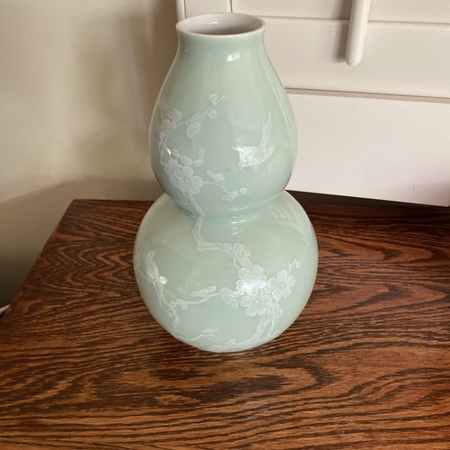 19th Century Chinese Double Gourd Celadon Birds On Blossoms Vase - Picture 5 of 10