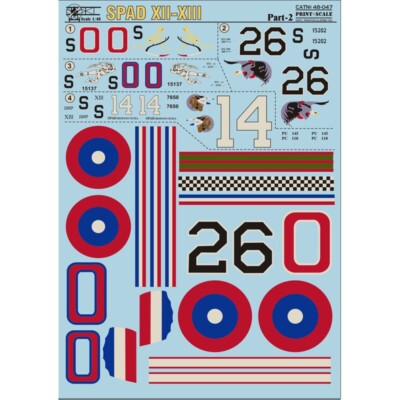 Spad XII-XIII Part2 Waterslide decals Print Scale 48-047 Decal for airplane 1:48