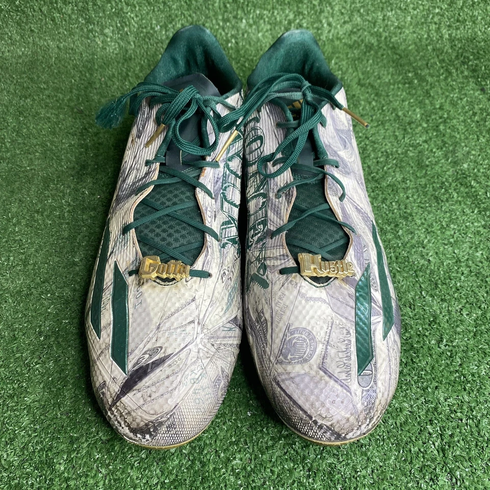 ADIDAS Adizero 5.0 Snoop Dogg Money Green Gold Football Cleats Men's 13 US Shoes - Image 2 of 4