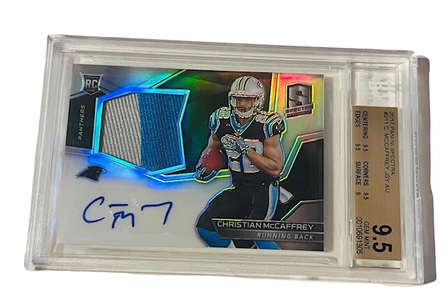 スポーツ選手 2018 Bowman Cristian Pache Auto RC Christian Mccaffrey RPA Auto Patch Rookie RC 2017 Spectra /99 BGS