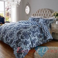 200TC Luxury Damask Printed Duvet Quilt Cover Bedding Set - Various Sizes