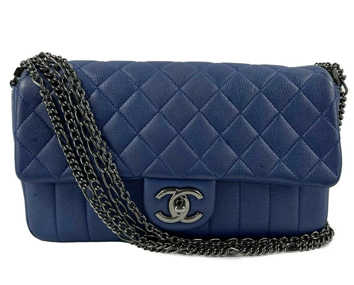 Chanel Dark Blue Quilted Caviar Leather Easy Flap Bag Chanel