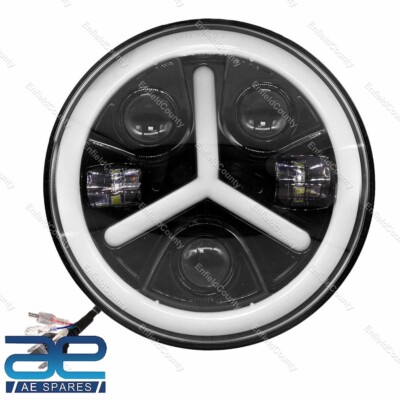7'' Inch Full Ring Round White LED Headlight Fits for Royal Enfield Jeeps ECs