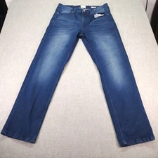 Zak Brand Denim Jeans Men 36x34 Blue Dark Wash Slim Straight Stretch