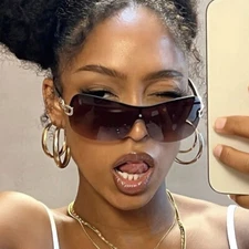 Fashion One Piece Y2k Punk Sunglasses Women Luxury Rimless Outdoor Shade Glasses