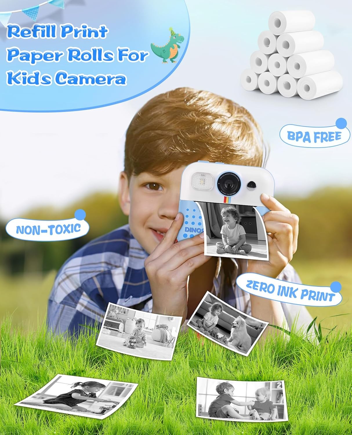 Thermal Paper, 10 Rolls Refill Print Paper for Kids Instant White 