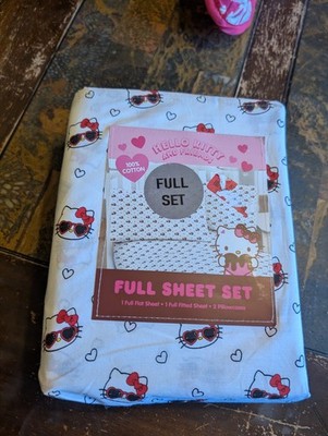 Hello Kitty Full Sheet Set 4 Piece 100% Cotton Sunglasses Hearts New
