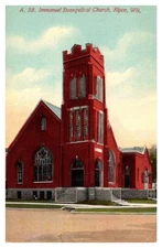 c1910 Street View Immanuel Evangelical Church Ripon Wisconsin Vintage Postcard