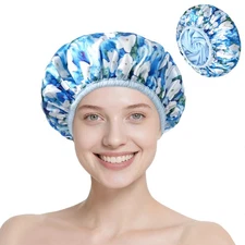 Waterproof Shower Cap for Women - 3-Layer Terry Lined & Reusable Bath Cover
