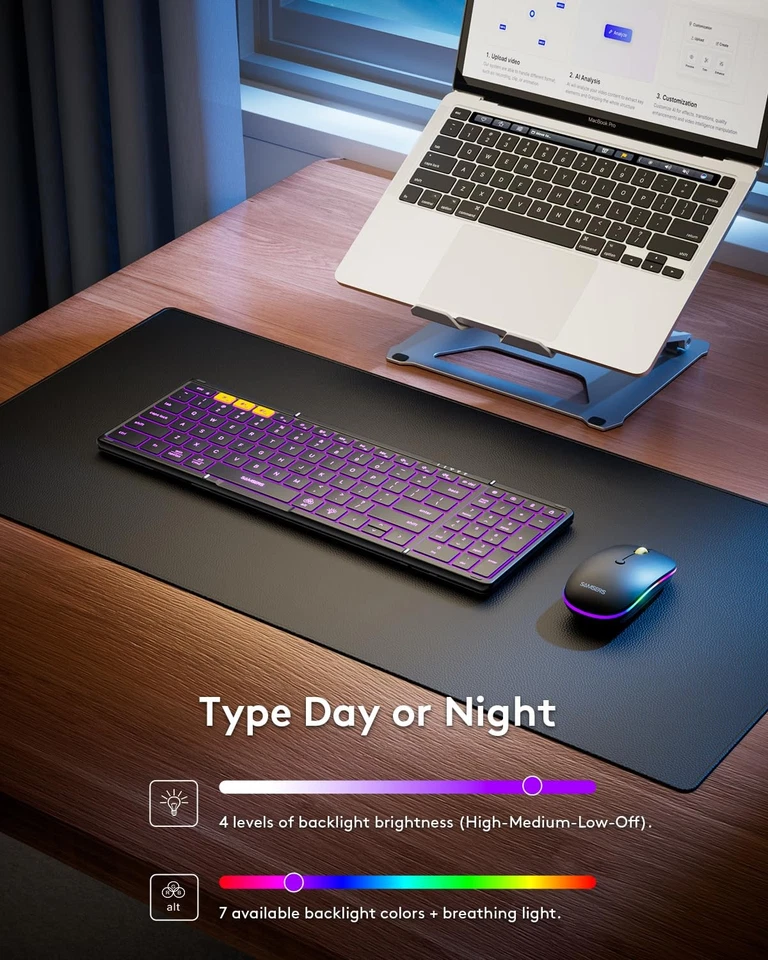 Foldable Keyboard and Mouse, Folding Bluetooth Keyboard Mouse Combo with Back... - Image 2 of 4