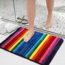 Rainbow Bathroom Rug Colorful Microfiber NonSlip Plush Absorbent 16x24 Inch