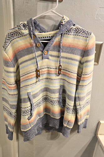 StS Ranchwear Striped Knit Pullover Hoodie Henley Button Pocket Size S
