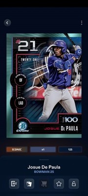 Topps Bunt Bowman 25 Josue De Paula Bowman Scouts Top 100 Aqua Iconic DIGITAL