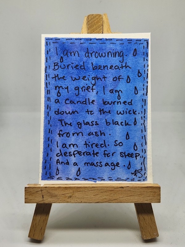 ACEO Original Painting “Drowning” (a poem) by Abby Watercolor &pen 2.5in x 3.5in
