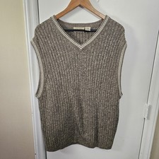 VTG Beige V Neck Cable Knit Sweater Vest Men's Size XL Y2K Indie Sleaze Grunge