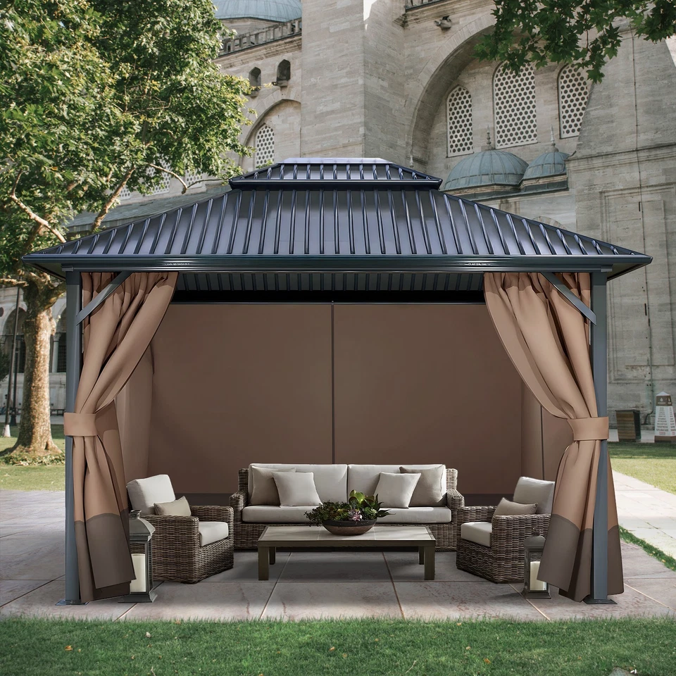 10x10ft Outdoor Gazebo Curtains Waterproof 4-Panel Privacy Sidewall Replacement - Image 2 of 4