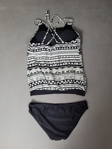 Conjunto de traje de baño Tankini de dos piezas para mujer Asvivid con tiras cruzadas espalda mediana - Imagen 6 de 6