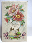 1910 POSTCARD BEST WISHES, WINDMILL, PINK DAISIES — photo 1
