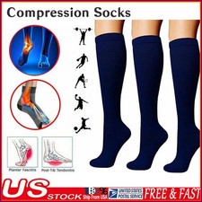 3 PAIR Compression Socks Unisex Knee High Graduated 20-30mmHG Support Stockings
