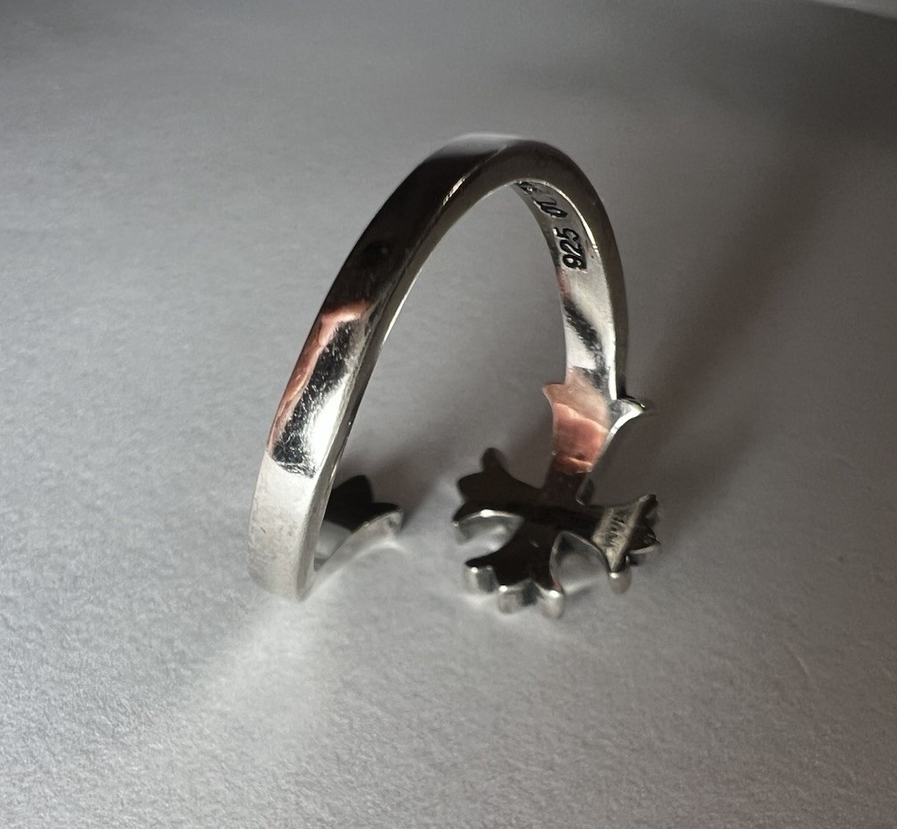 Chrome Hearts ❤️US Size 7,8 Gothic Silver Cross Flower Open Ring