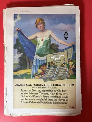 Antique Advertisement 1917- Adams California Fruit Chew Gum- Original 12x16 Inch