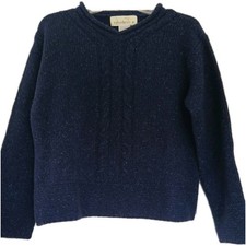 Womens 90s/Y2K Irelandseye Aran Cableknit Lambswool/Silk Navy Sweater Size Med