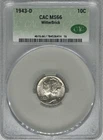 1943 D Mercury Silver Dime CAC Grading MS66 WitterBrick