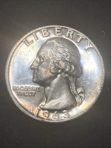 1963 Washington Quarter Silver Mirror Proof Strike Gem, Slight Toning