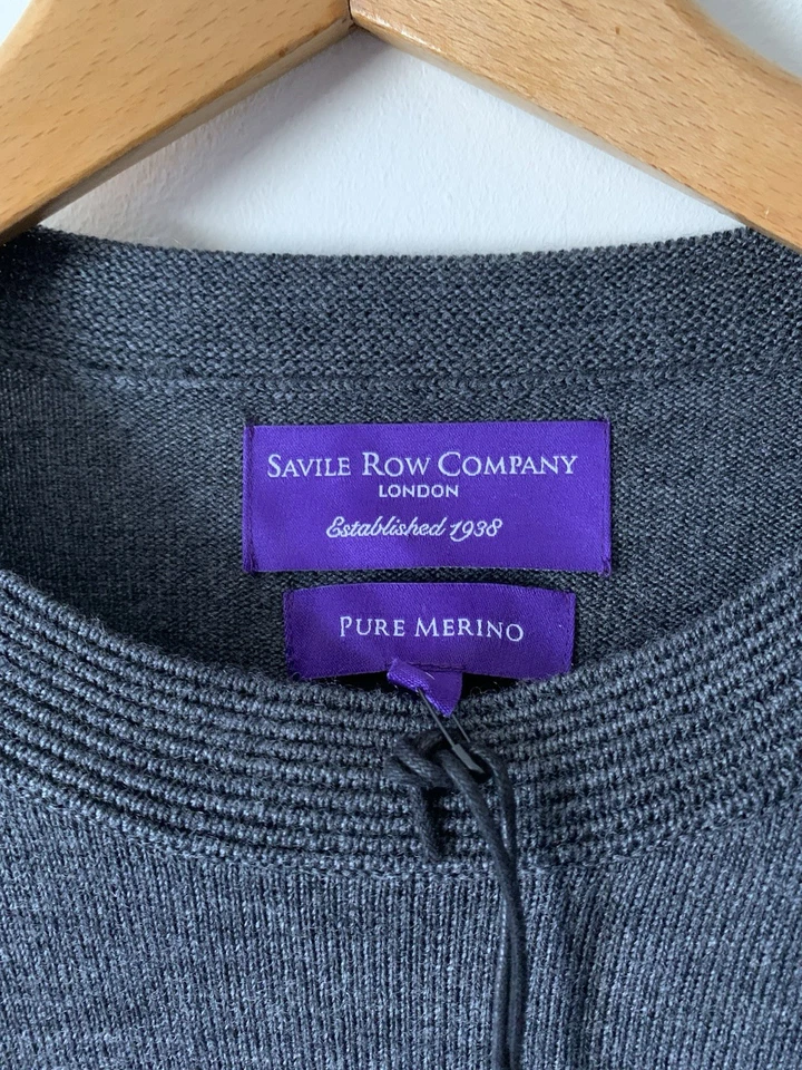 Savile Row Merino Wool Jumper Size Large 21” Pit Grey Smart Casual New Gift - Image 2 of 4