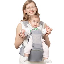 Baby Carrier with Hip Seat for Newborn to Toddler, 6-in-1 Ergonomic Infant Carri