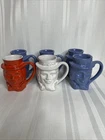 6 Frankoma Pottery 1976 Uncle Sam Coffee Face Mugs Flame Red White Blue USA 600