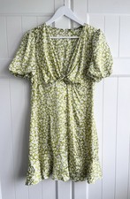 Zara summer floral printed mini satin dress puff sleeves size L 