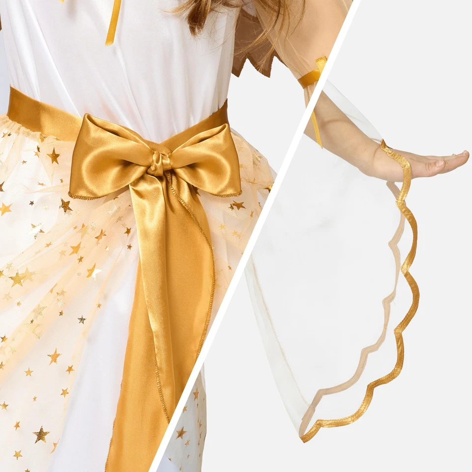 Disfraz de ángel de Halloween para niña - Vestido blanco dorado para niños 5-7 años Foto 3 de 4