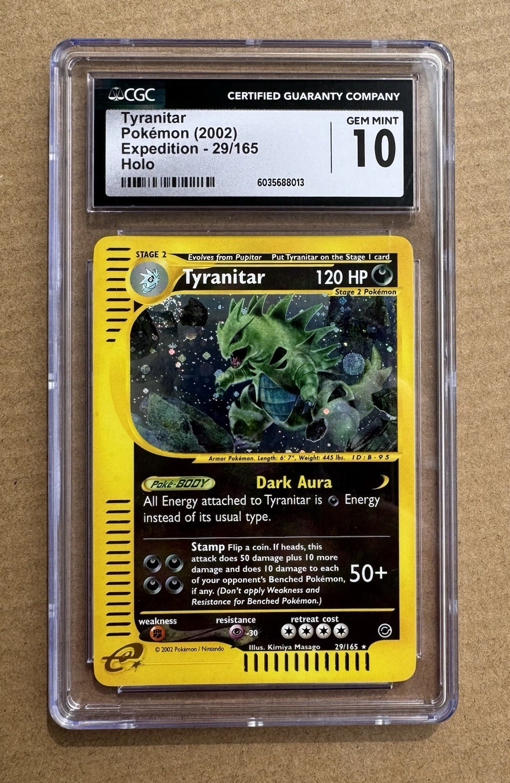 2002 POKEMON EXPEDITION,  HOLO #29/165 TYRANITAR CGC 10 GEM MINT