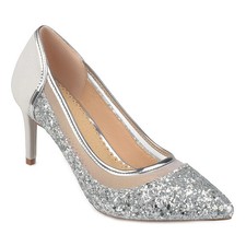 Journee Kalani Pointed Toe Slip on Pumps Mesh Silver Glitter Women's Size 7.5M
