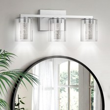 LED Modern Bathroom Light Fixtures Over Mirror, 3-Light Brushed Nickel Vanity...