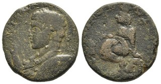 FITZ MESOPOTAMIA AE ELAGABALUS EDESSA TYCHE COLUMN MARSYAS RIVER GOD @NON1336