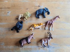 Plastic Animal Lot 7 African Lion Tiger Hippo Elephant Giraffe Antelope Gorilla