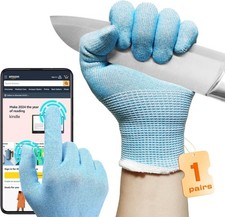 2 Pairs Cut Resistant Gloves Food Grade US Patent Level 5 Protection BLUE, NEW