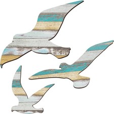 3 Pcs Wood Seagull Wall Decor Coastal Wall Art Beach Decor Nautical Ocean Theme