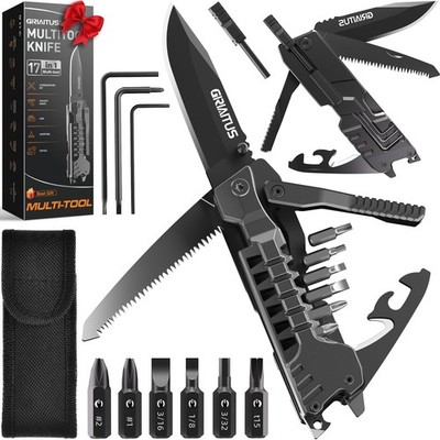 17-in-1 Multitool Knife: Fire Starter, Bottle Opener, Saw, Screwdrivers, Surviva