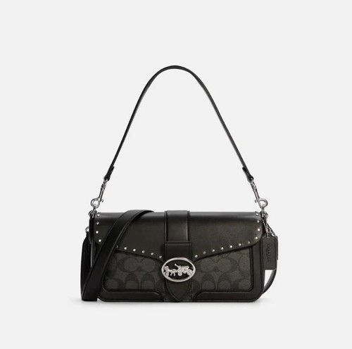 Coach Georgie Shoulder Bag In Colorblock Sig Canvas w/Rivets Black ...