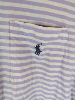 enu Polo Ralph Lauren Shirt Mens Large Purple/White Striped Polo