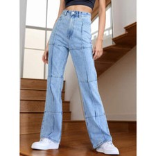 High Waist Straight Jeans with Pockets