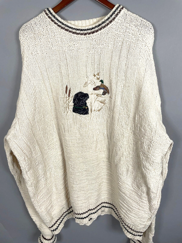 VTG Embroidered Dog Mallard Sweater Adult 2XL Ivory Heavyweight Knit USA Made - Picture 11 of 12
