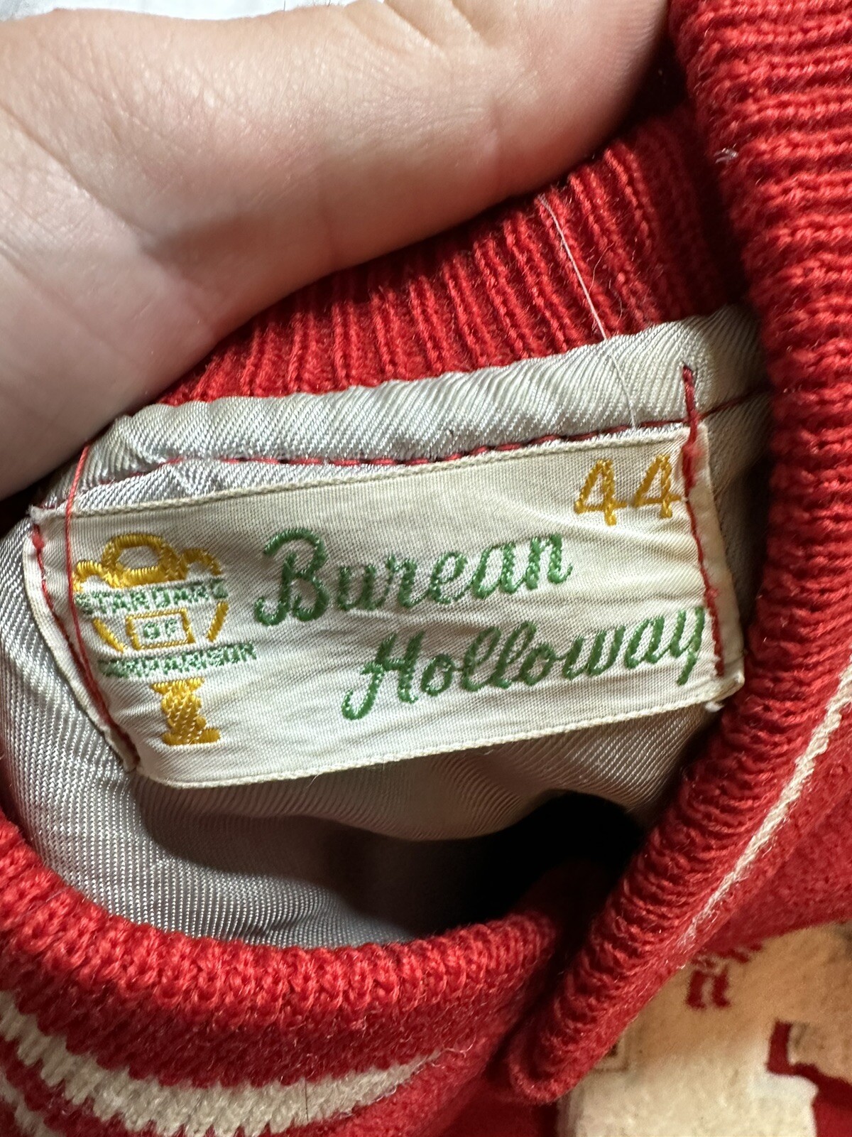 Vintage Burean Holloway Varsity Club Leather Snap Button Jacket Size 44 Red