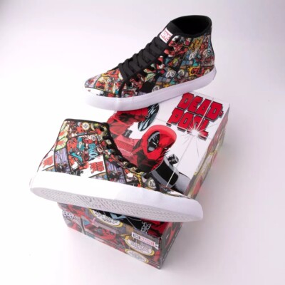 Size 11 NEW DC x Marvel Deadpool Manual Hi Skate Shoe Black White w/Box Mens